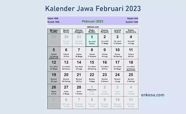 Kalender Jawa Februari 2023 Lengkap Hari Baik